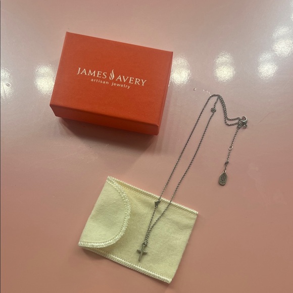 James Avery Silver Cross Pendant Necklace with Heart Pendant, 14 in chain. - Picture 1 of 2